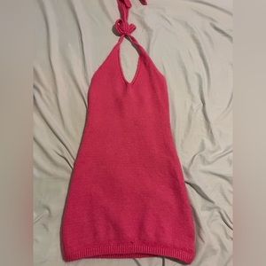 Mini Pink Sweater Halter Dress